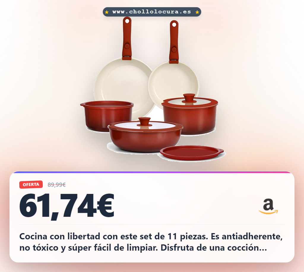 Adquiere el juego de sartenes y ollas antiadherentes inducción de 11 piezas al mejor precio del año en oferta histórica al ahorro total.