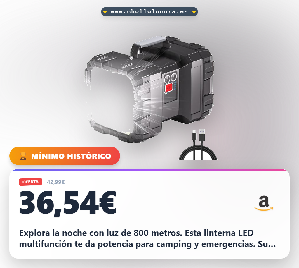 Aprovecha linternas LED recargables de 800m para camping y emergencia al mejor precio