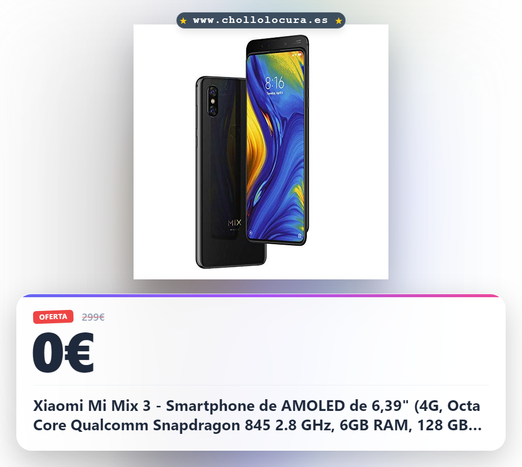 Xiaomi Mi Mix 3 - Smartphone de AMOLED de 6,39" (4G, Octa Core Qualcomm Snapdragon 845 2.8 GHz, 6GB RAM, 128 GB ROM, Cámara Dual de 12+12 MP, Android) Color Negro ónix [Versión española]