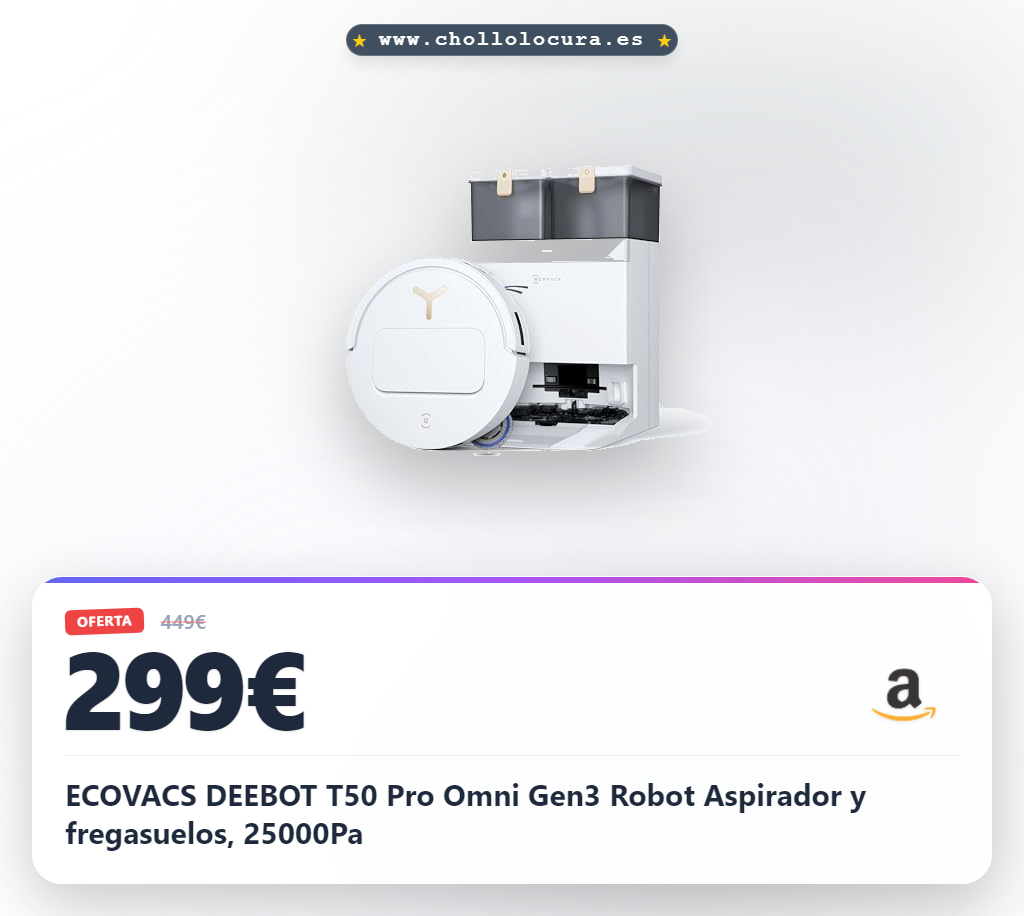 ECOVACS DEEBOT T50 Pro Omni Gen3 Robot Aspirador y fregasuelos, 25000Pa