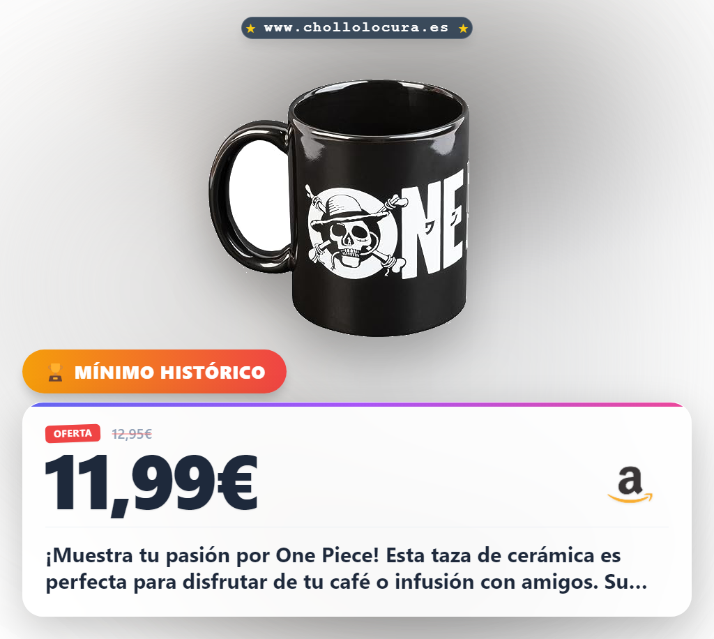 ¡Muestra tu pasión por One Piece! Esta taza de cerámica es perfecta para disfrutar de tu café o infusión con amigos. Su diseño de calidad y capacidad ideal te acompaña en casa o en el trabajo. Además, es apta para lavavajillas y fácil de cuidar. ¡Consíguela ahora!