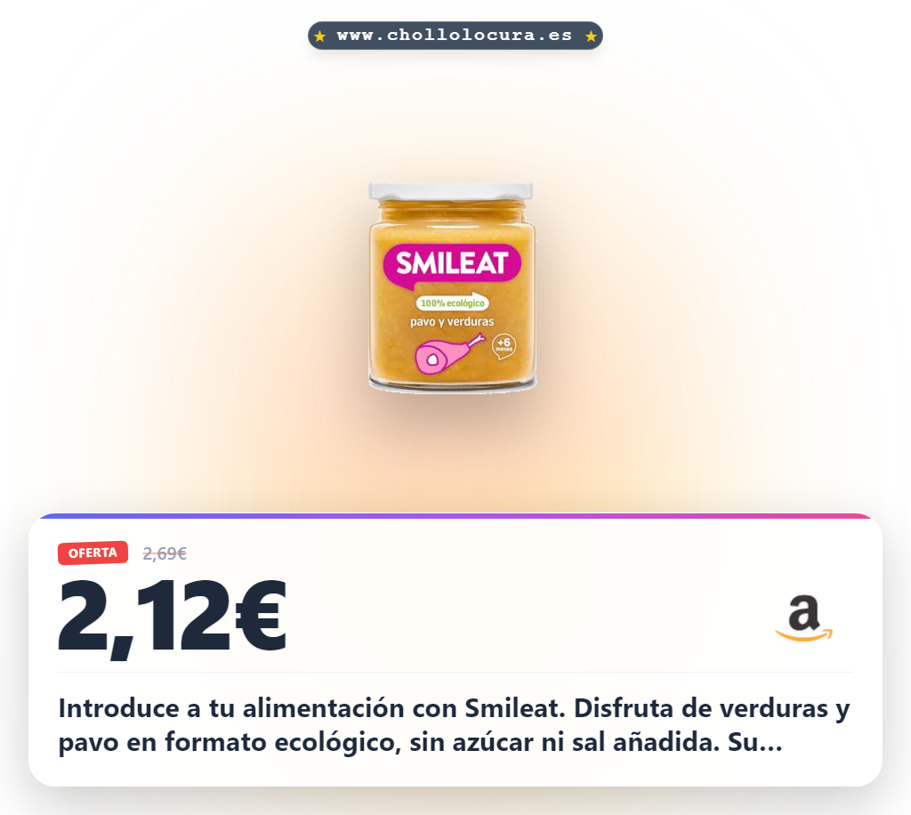 Aprovecha los tarritos ecológicos Smileat de pavo y verduras para peques +6 meses sin azúcar ni sal al mejor precio