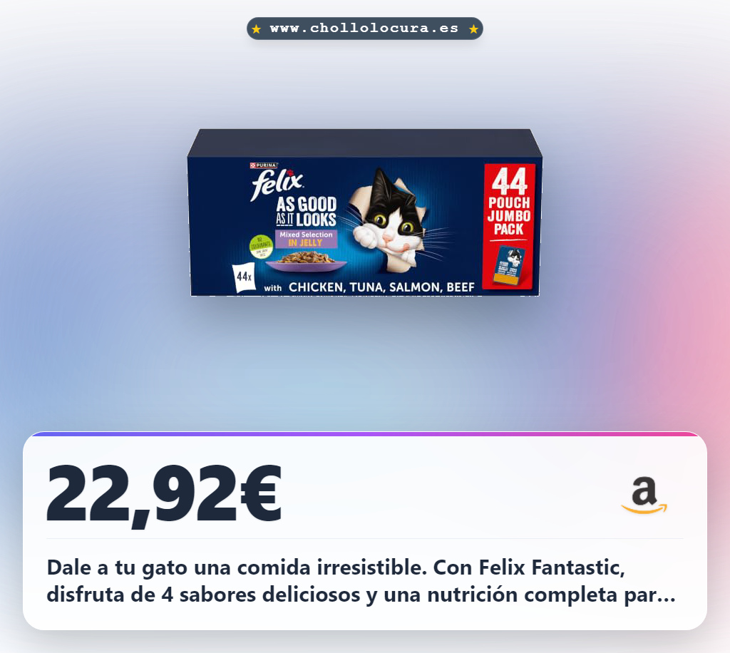 Consigue Felix Fantastic comida húmeda para gato con 4 sabores y nutrición completa al mejor precio del año en oferta histórica.