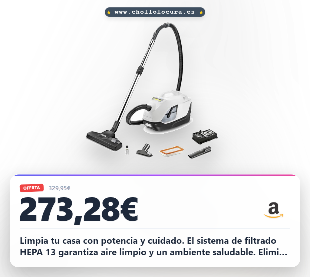 Aprovecha la aspiradora Kärcher DS 6 con filtro HEPA y accesorios versátiles al mejor precio de oferta