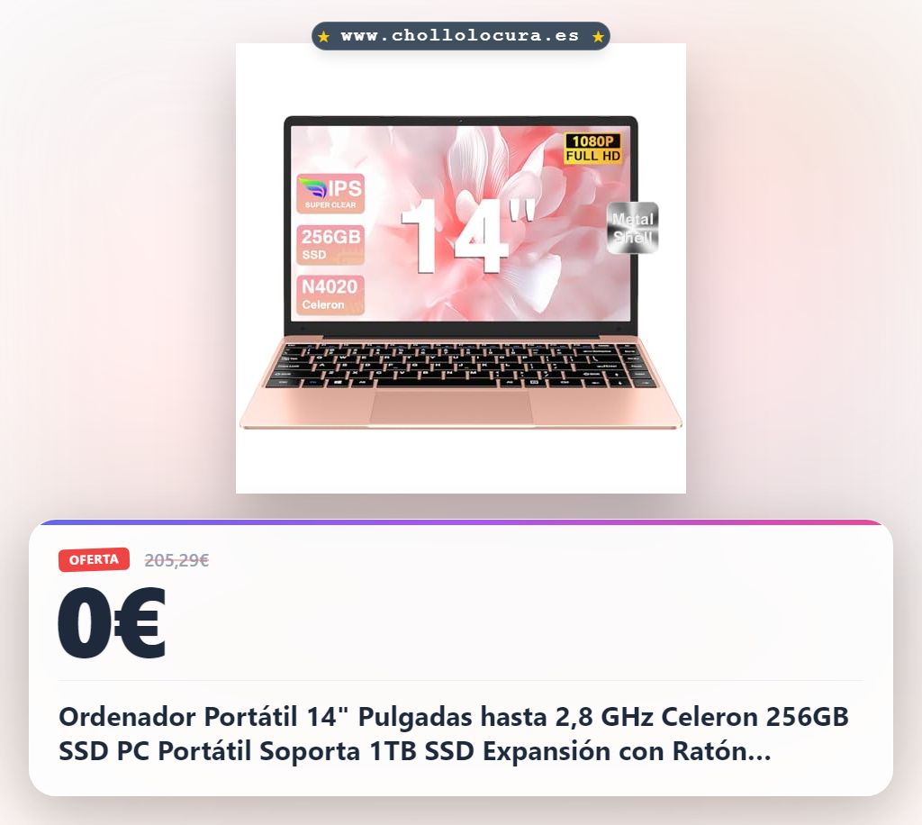 Ordenador Portátil 14" Pulgadas hasta 2,8 GHz Celeron 256GB SSD PC Portátil Soporta 1TB SSD Expansión con Ratón Inalámbricopara Trabajo-Estudio-Aprendizaje 1080P, BT4.2, Mini Puerto Multimedia-Oro
