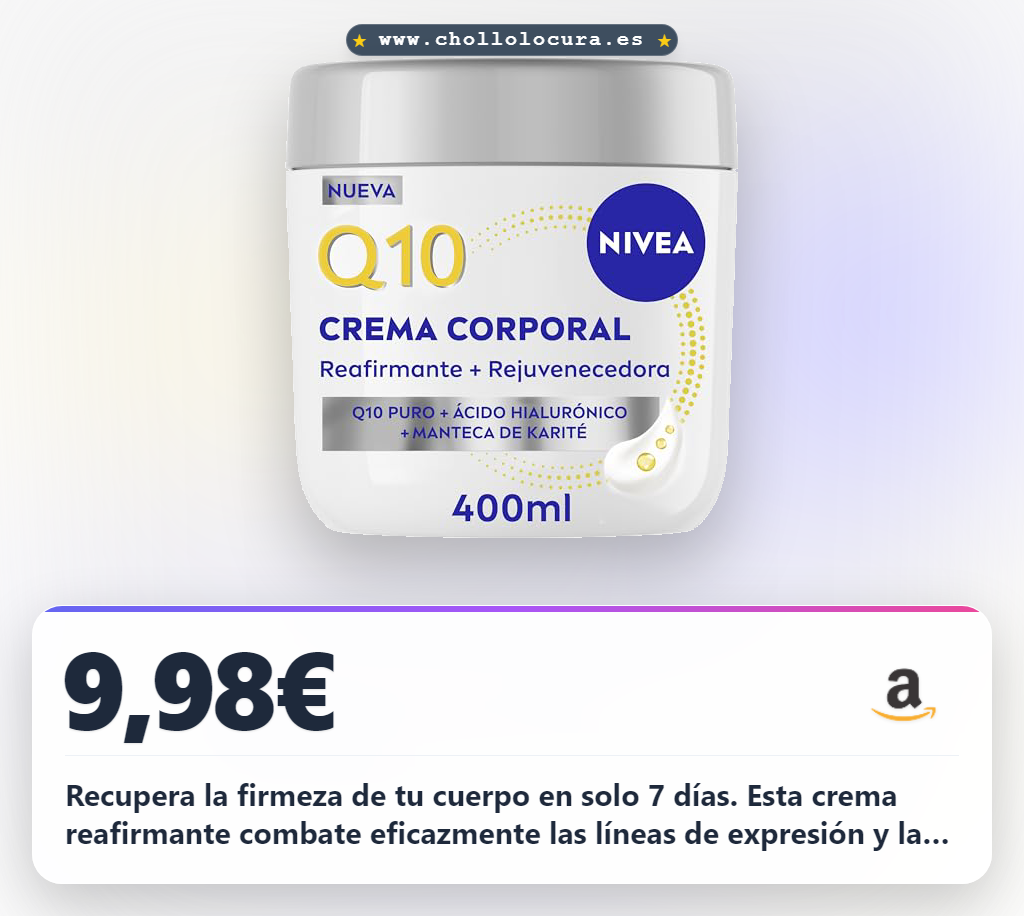 Aprovecha la crema NIVEA Q10 reafirmante para piel firme y rejuvenecida. Hidratación profunda 72h y resultados visibles a mejor precio
