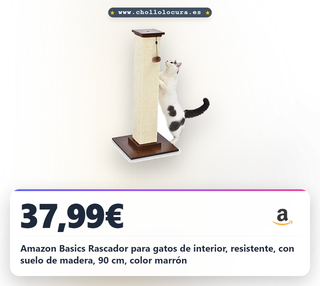 Amazon Basics Rascador para gatos de interior, resistente, con suelo de madera, 90 cm, color marrón