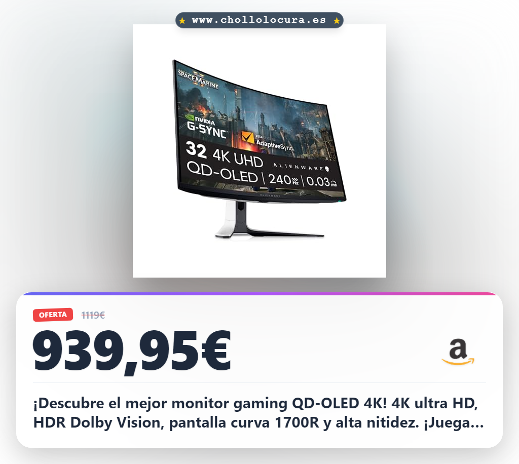 ¡Hazte con el primer monitor gaming QD-OLED 4K! Pantalla curva, HDR con Dolby Vision y colores impresionantes. ¡Te encantará!
