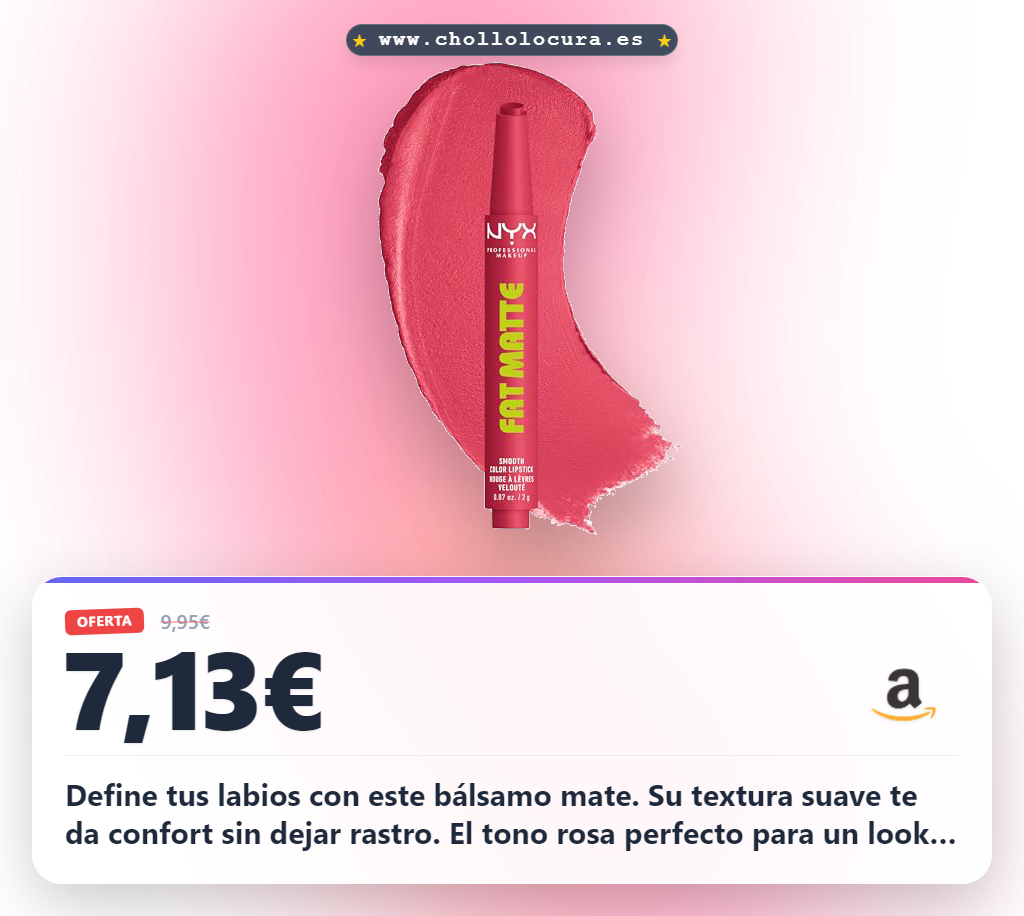 Consigue el NYX Professional Makeup Fat Matte Lip Balm en oferta: 11 puffs rosa para un labial mate perfecto en tu kit de belleza.