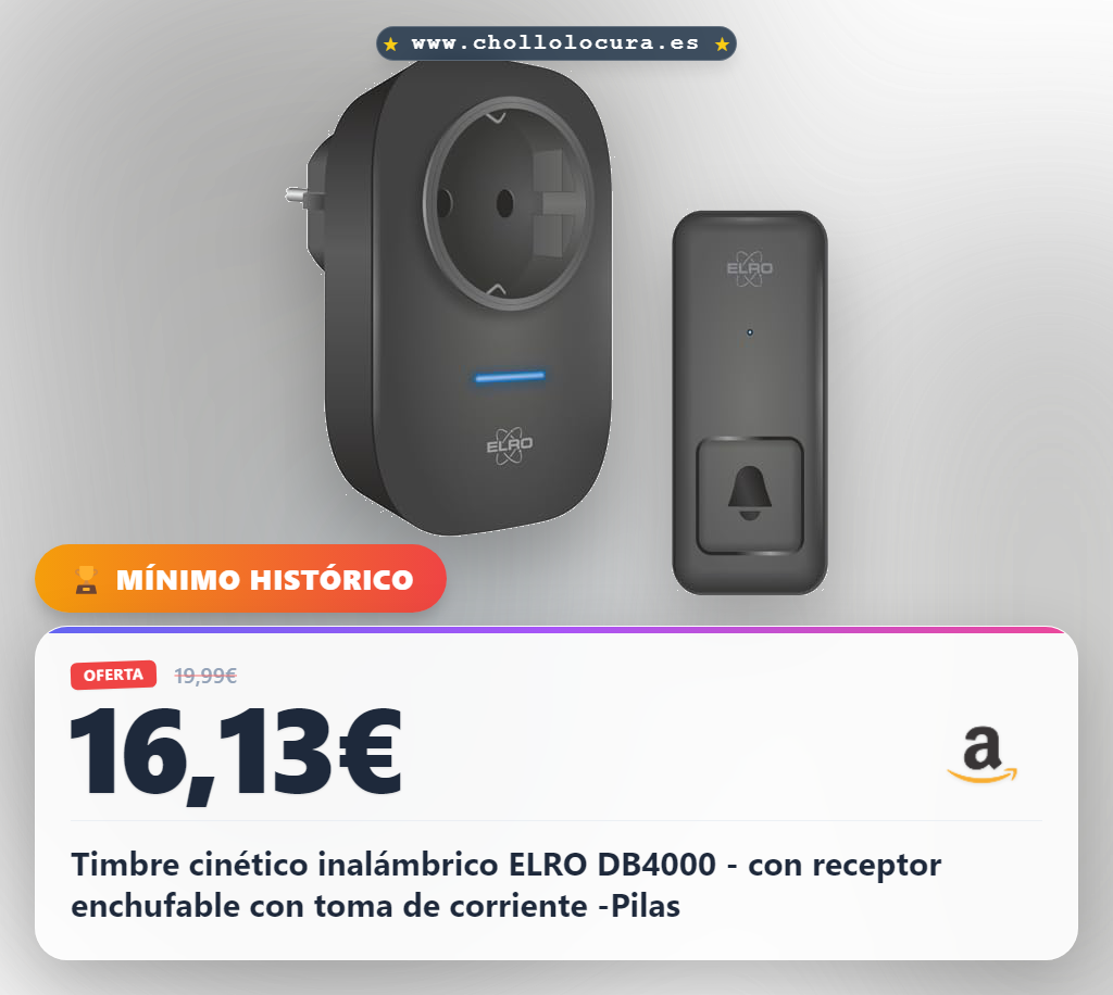 Timbre cinético inalámbrico ELRO DB4000 - con receptor enchufable con toma de corriente -Pilas
