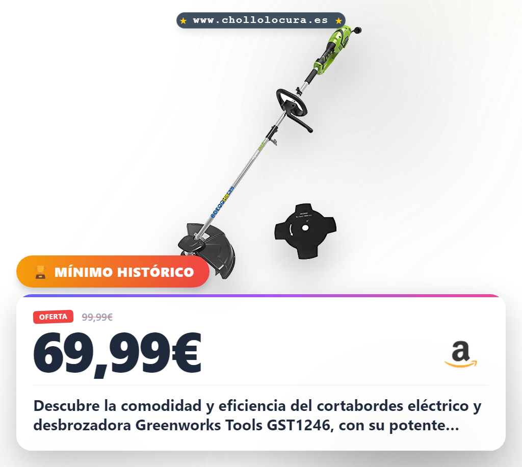 Ahorra con la desbrozadora Greenworks GST1246 1200W: potencia y precisión a precio de chollo