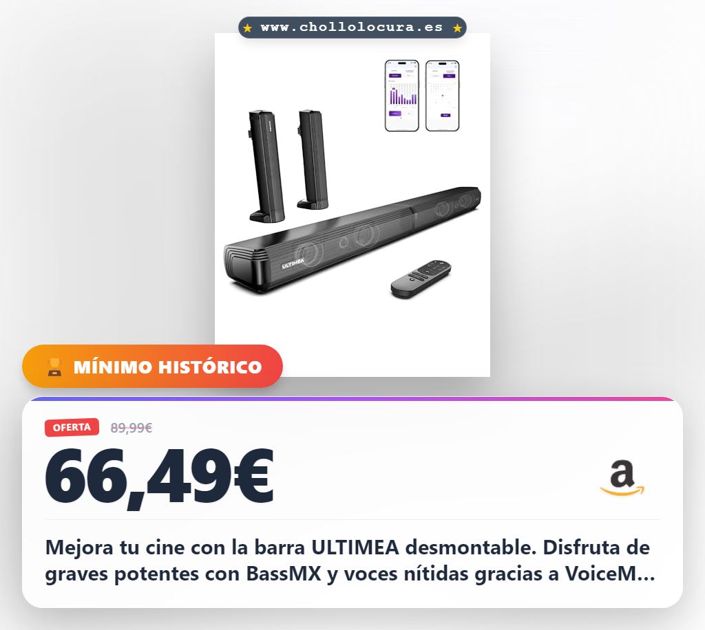Aprovecha la barra de sonido ULTIMEA 2.2ch desmontable para TV con BassMX y VoiceMX al mejor precio