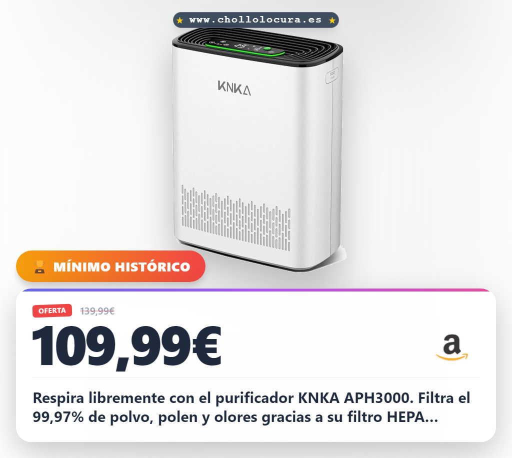 Consigue el purificador de aire KNKA APH3000 con filtro HEPA y sensor inteligente en oferta