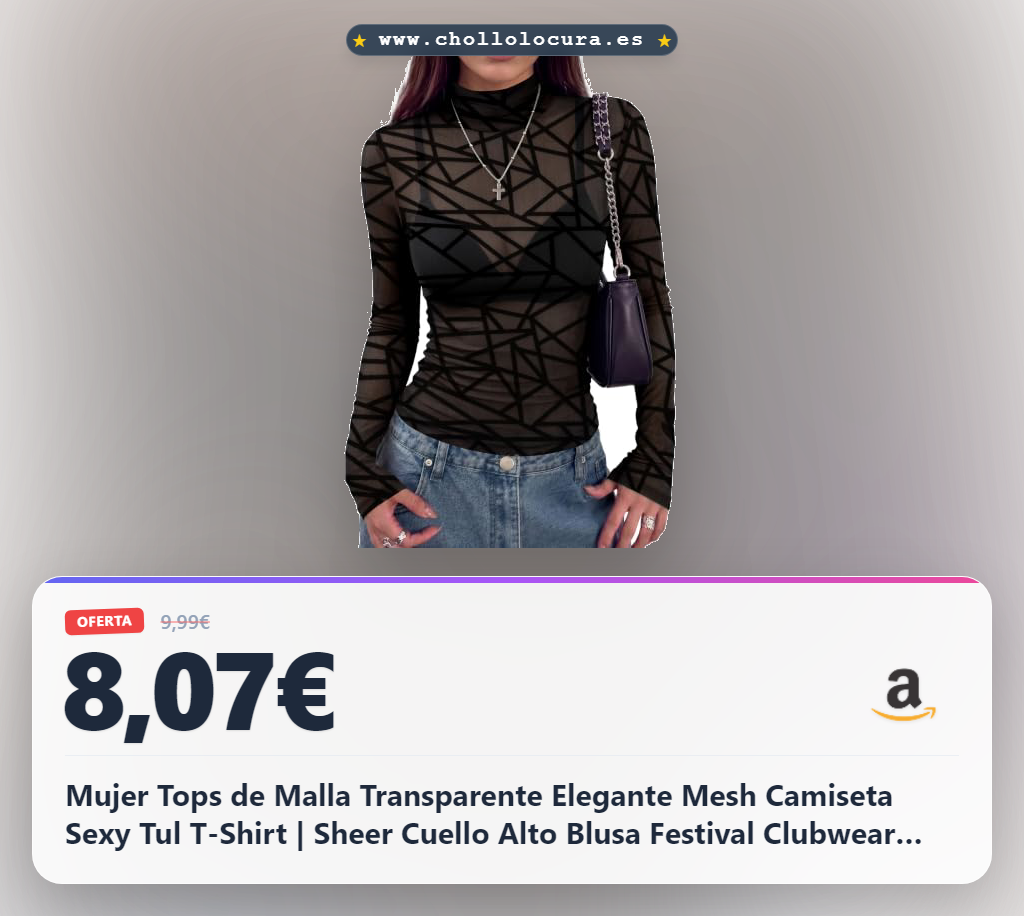 Mujer Tops de Malla Transparente Elegante Mesh Camiseta Sexy Tul T-Shirt | Sheer Cuello Alto Blusa Festival Clubwear Negro Geométrico L