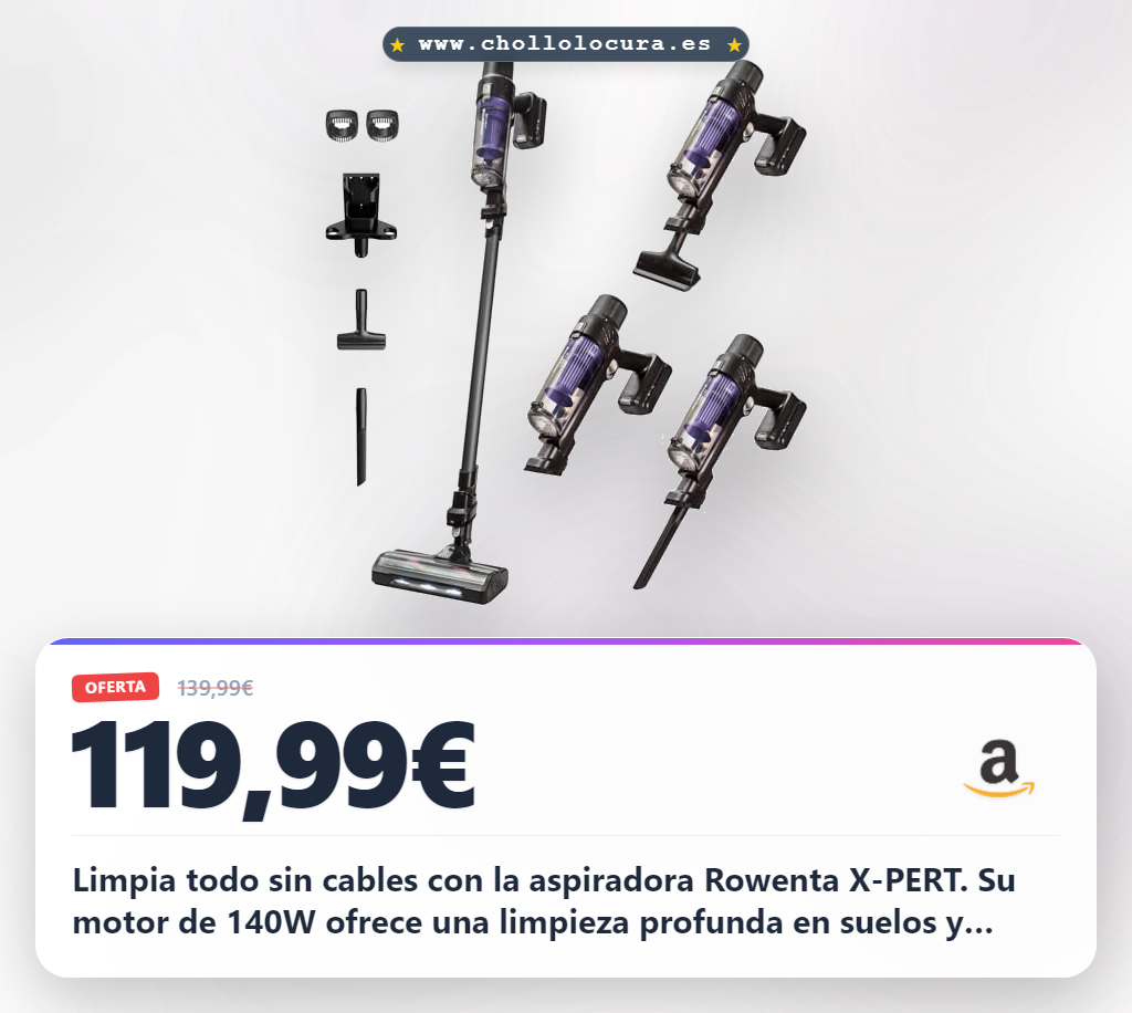 Aprovecha la aspiradora sin cable Rowenta X-PERT 7.60 con 45 min de autonomía y LED en oferta histórica