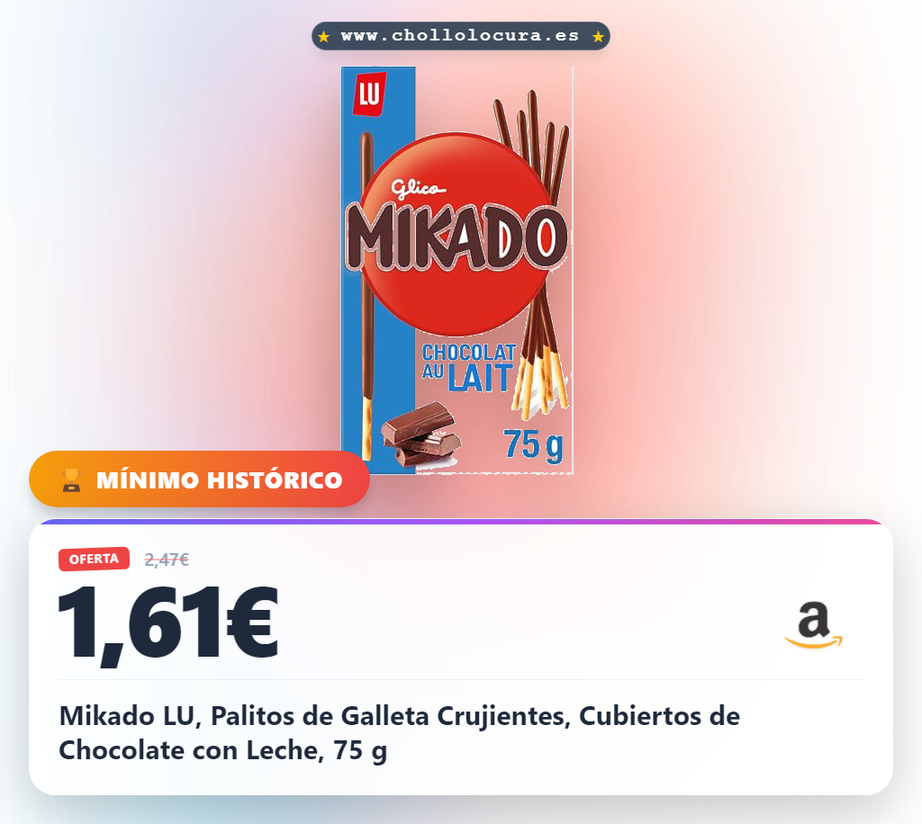 Mikado LU, Palitos de Galleta Crujientes, Cubiertos de Chocolate con Leche, 75 g
