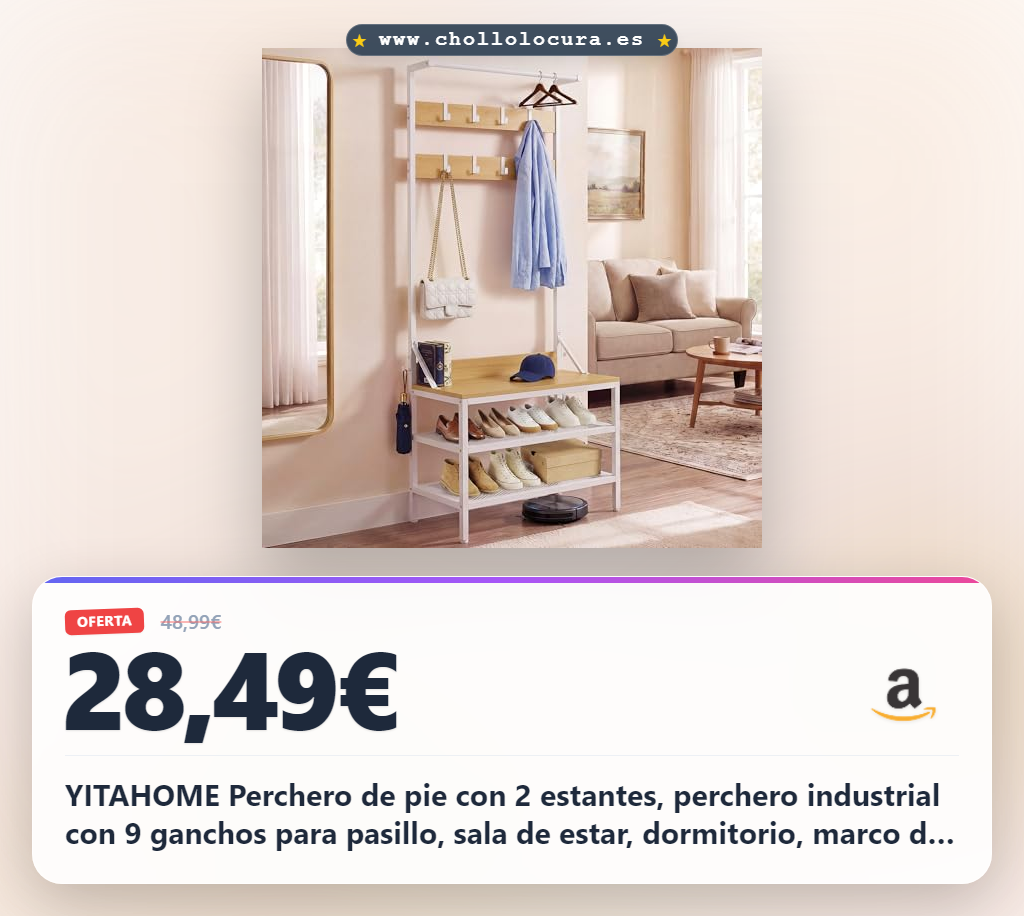 YITAHOME Perchero de pie con 2 estantes, perchero industrial con 9 ganchos para pasillo, sala de estar, dormitorio, marco de metal