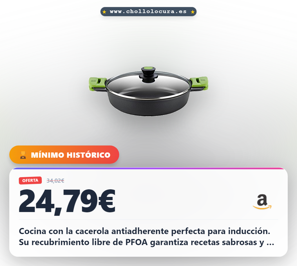 Aprovecha esta cacerola antiadherente para inducción 2.3L libre de PFOA y ahorro energético