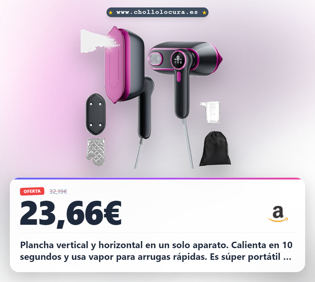Aprovecha la plancha vertical 2 en 1 portátil 1200W. Planche vertical y horizontal para viajes con vapor rápido y potente