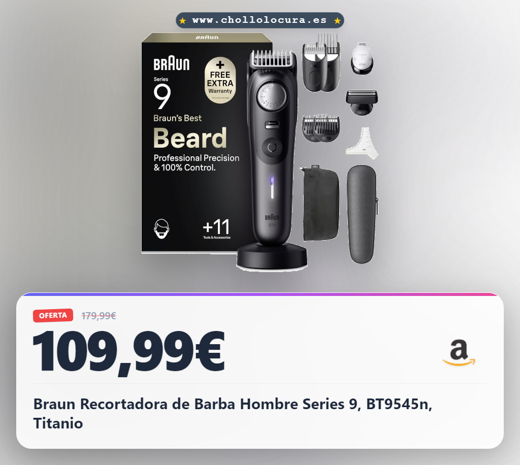 Braun Recortadora de Barba Hombre Series 9, BT9545n, Titanio