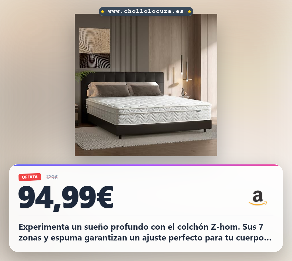 Consigue el colchón Z-hom Híbrido 7 Zonas con muelles ensacados y espuma para un sueño perfecto en oferta