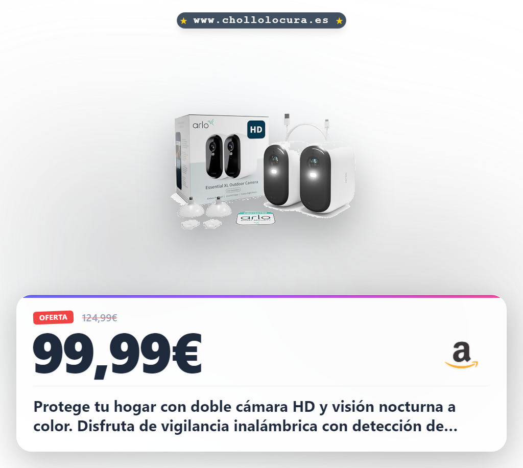 Aprovecha las 2 cámaras Arlo Essential XL WiFi con visión nocturna y sensor de movimiento en oferta histórica