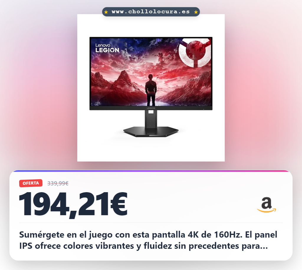 Consigue monitor gaming Lenovo Legion 27U 4K 160Hz IPS con G-Sync y FreeSync Premium al mejor precio