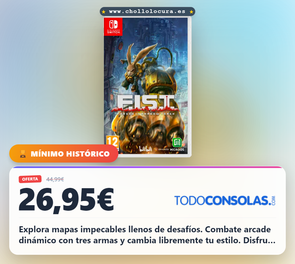 Disfruta de F.I.S.T Forged in Shadow Torch para Nintendo Switch. Combate arcade y estética dieselpunk a precio de chollo.