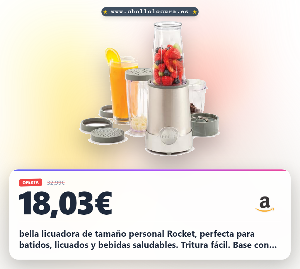bella licuadora de tamaño personal Rocket, perfecta para batidos, licuados y bebidas saludables. Tritura fácil. Base con motor de 240 W, licuadora de 12 piezas.
