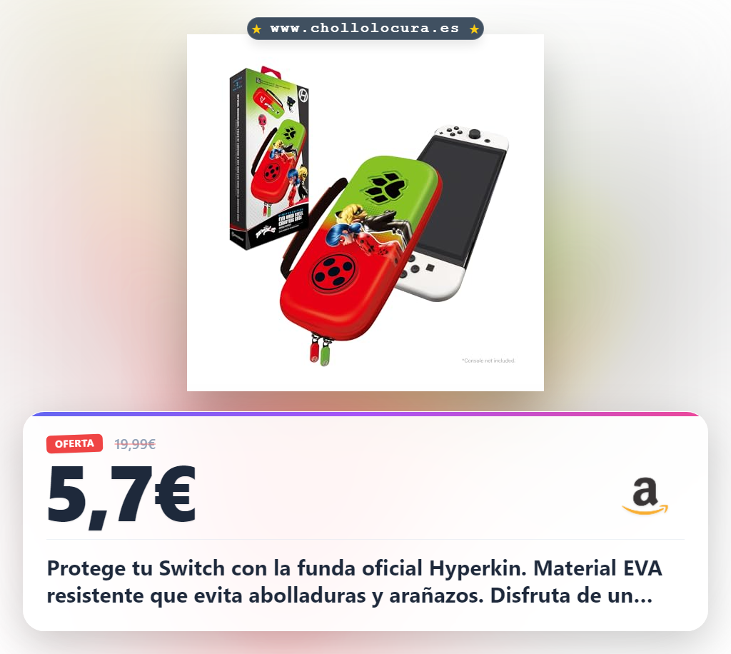 Consigue la funda rígida oficial Hyperkin Miraculous Ladybug y Cat Noir para Nintendo Switch con protección EVA