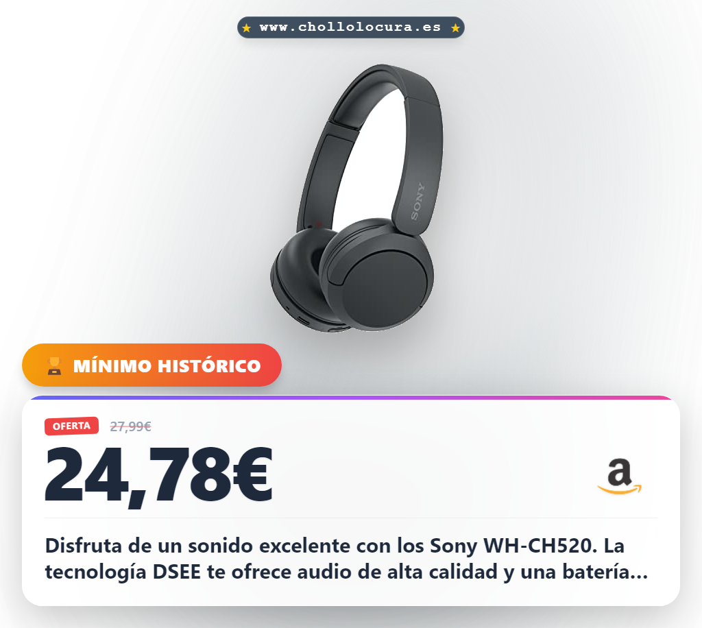 Aprovecha los auriculares inalámbricos Sony WH-CH520 con sonido de alta calidad y 50h de batería en oferta