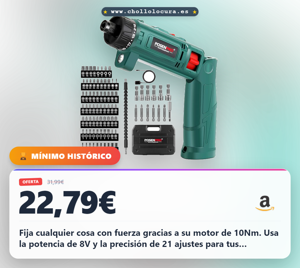 Aprovecha este atornillador eléctrico POSENPRO 8V Litio de 10Nm al mejor precio para bricolaje y regalo premium en oferta histórica
