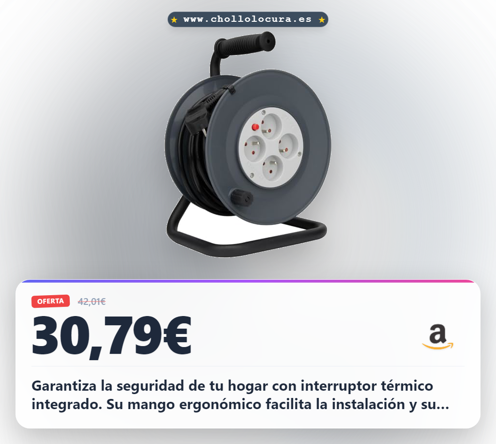 Aprovecha el carrete eléctrico Zenitech HO5VV-F con disyuntor y mango ergonómico al mejor precio en oferta