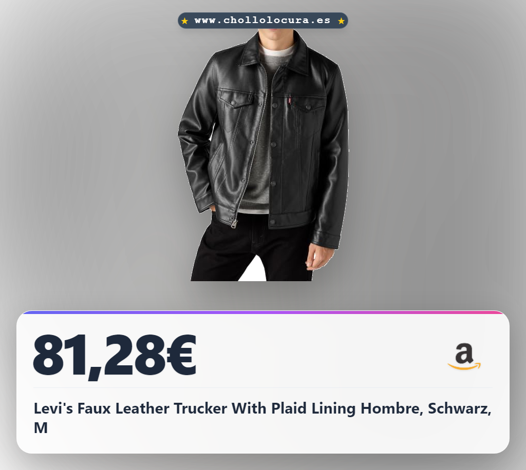 Levi's Faux Leather Trucker With Plaid Lining Hombre, Schwarz, M