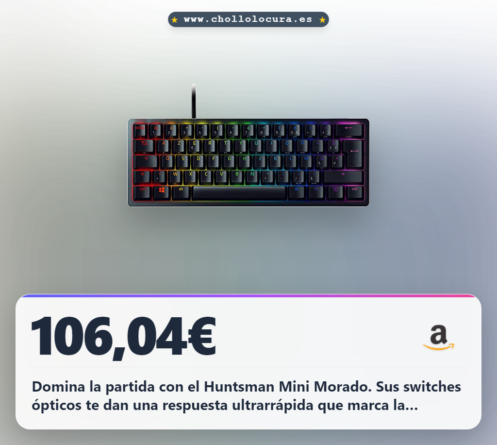 Consigue el teclado gaming Razer Huntsman Mini ED Morado con iluminación y diseño ergonómico al mejor precio