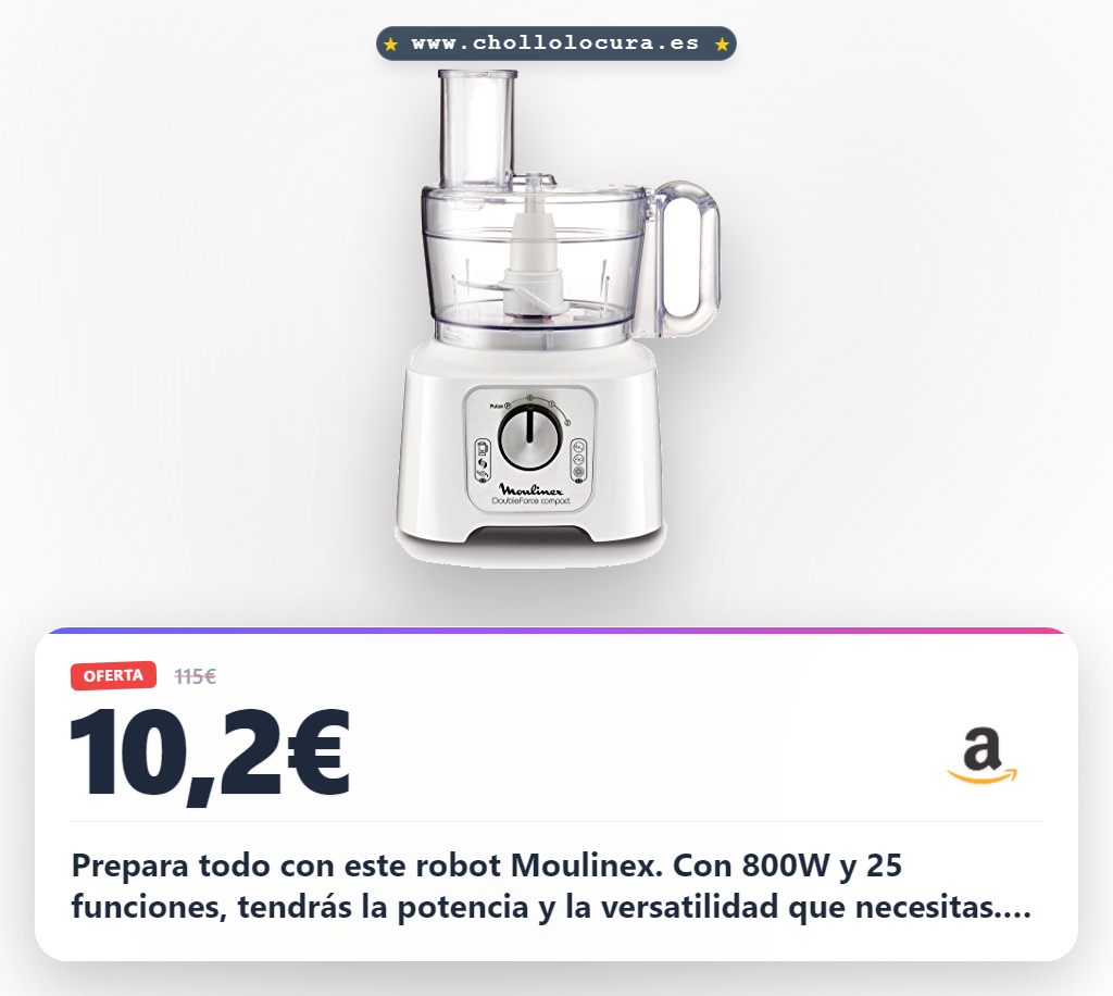 Descubre el robot de cocina Moulinex fp5441 de 800W, 25 funciones y 2.2 litros.