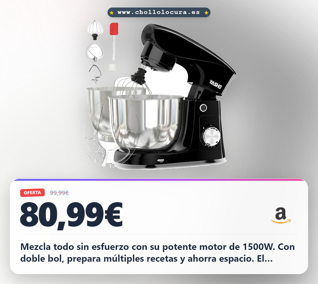 Obtén la batidora YASHE 1500W con doble bol de acero inoxidable y 10 velocidades a precio de chollo para tu cocina