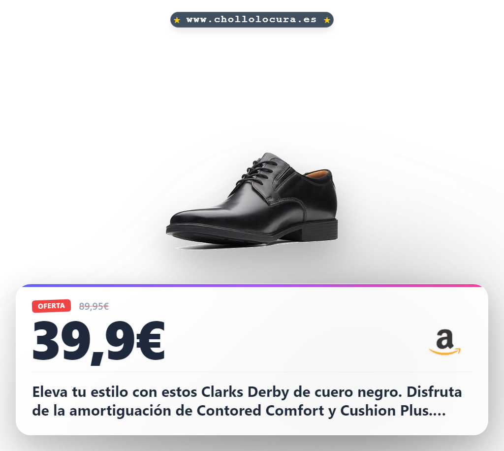 Aprovecha los Zapatos Clarks Tilden Derby de Cuero Negro con Contored Comfort al mejor precio