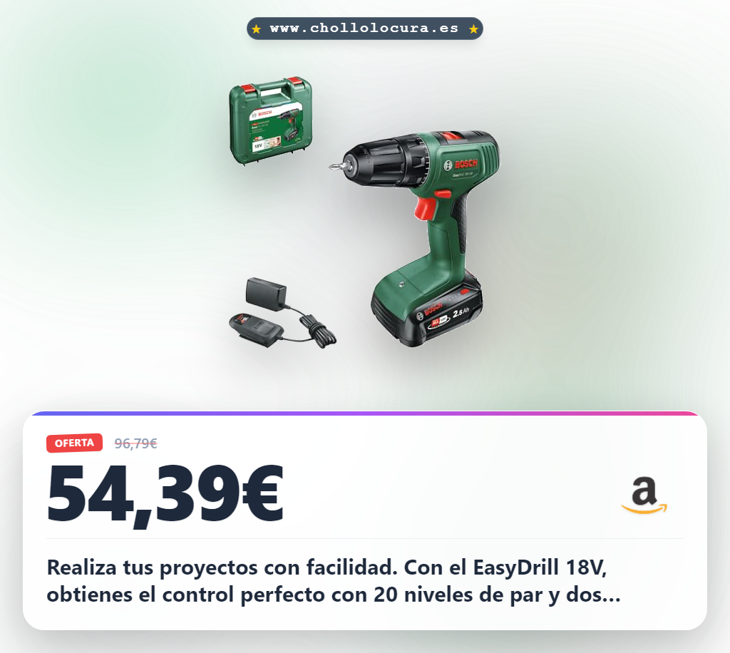 Aprovecha el atornillador a batería Bosch EasyDrill 18V con maletín y batería al mejor precio