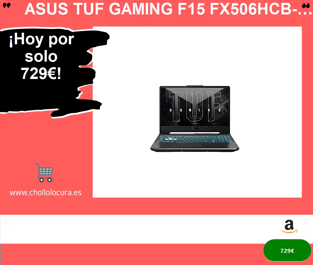 ASUS TUF Gaming F15 FX506HCB-HN200 - Ordenador Portátil Gaming 15.6" FullHD 144Hz (Intel Core i5-11400H, 16GB RAM, 512GB SSD, RTX 3050-4GB, Sin Sistema Operativo) Negro - Teclado QWERTY español