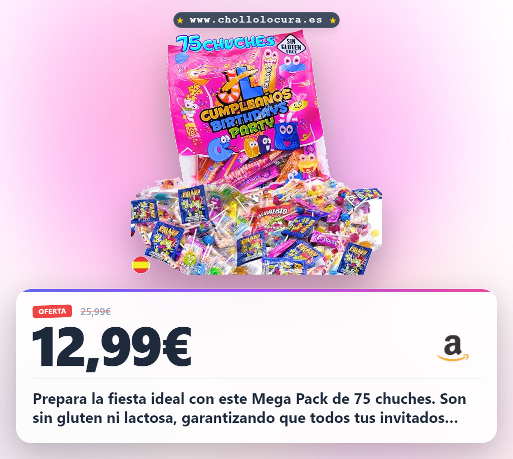 Logra un Mega Pack de 75 chuches para piñata y cumpleaños sin gluten ni lactosa al mejor precio