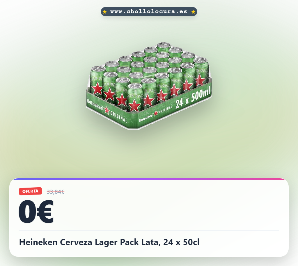 Aprovecha el pack de Heineken Original Lager 24x50cl a precio de chollo. Disfruta de la cerveza emblemática.
