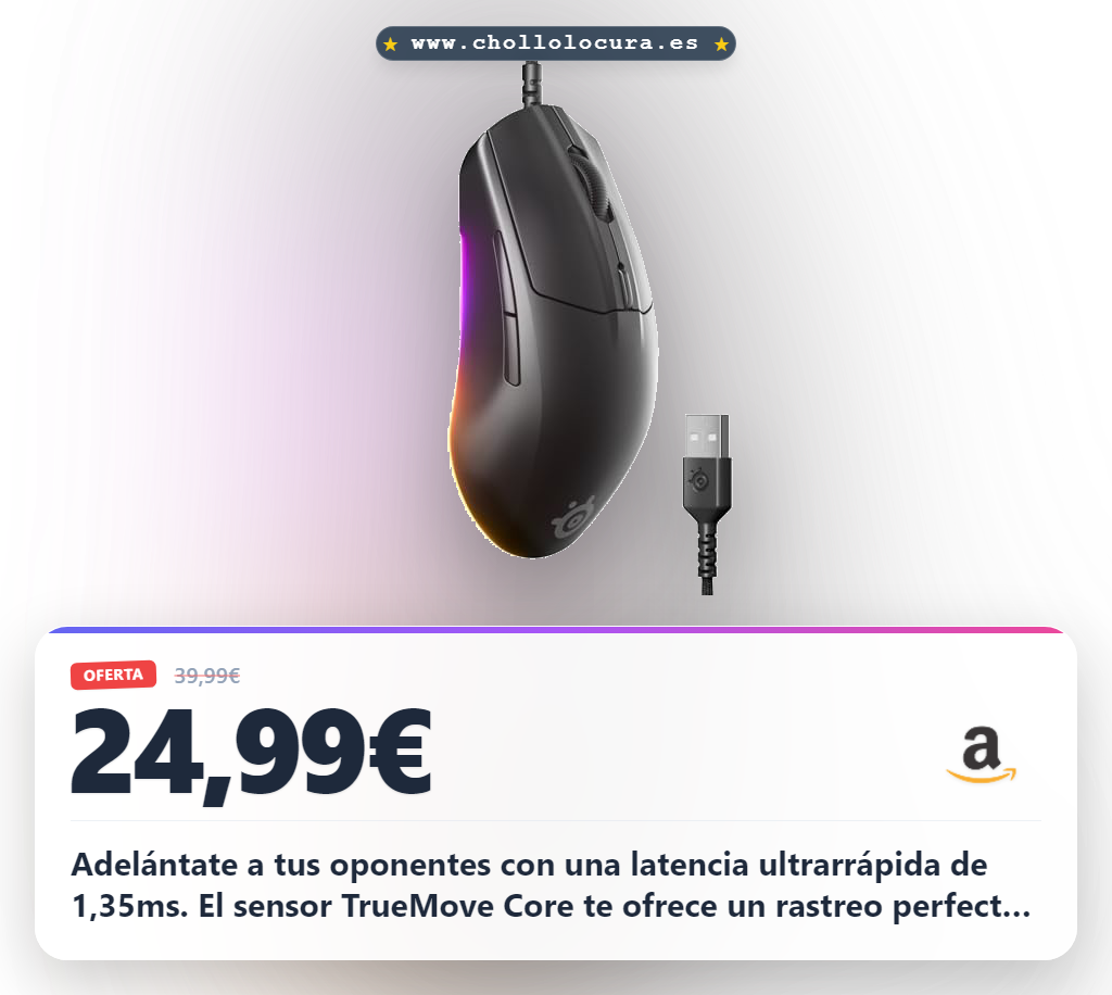 Consigue el ratón gaming SteelSeries Rival 3 Gen 2 con sensor TrueMove Core y baja latencia al mejor precio