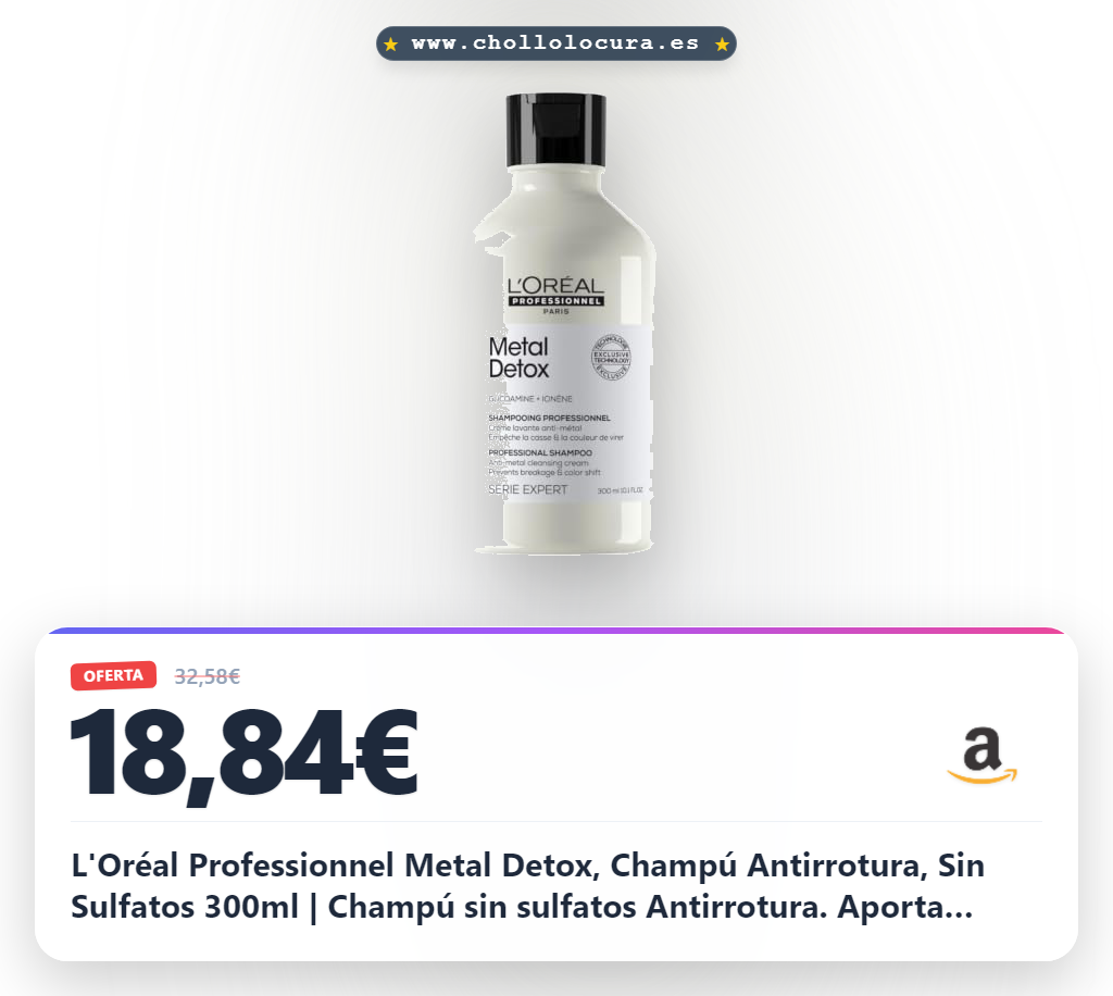 L'Oréal Professionnel Metal Detox, Champú Antirrotura, Sin Sulfatos 300ml | Champú sin sulfatos Antirrotura. Aporta fuerza, suavidad y brillo. Para todo tipo de cabello. Ideal en zonas de agua dura.