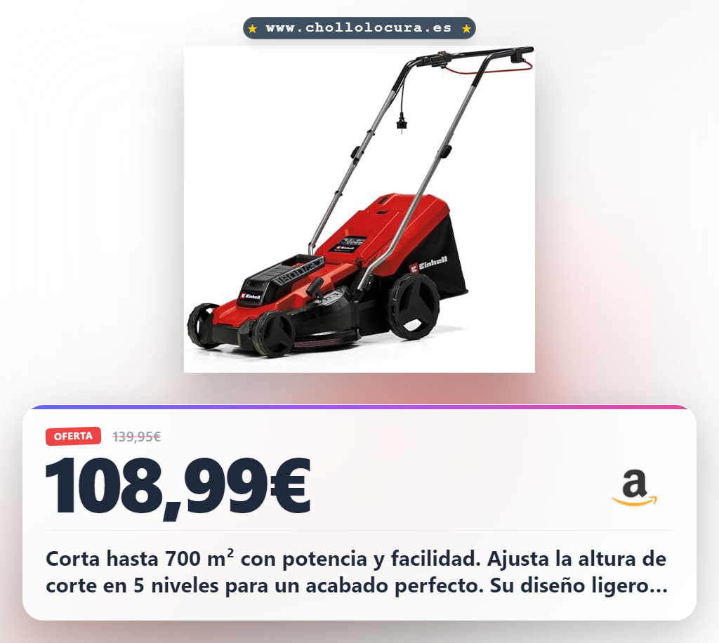 Aprovecha este cortacésped eléctrico Einhell GC-EM 1600/37 para un corte perfecto en hasta 700 m²