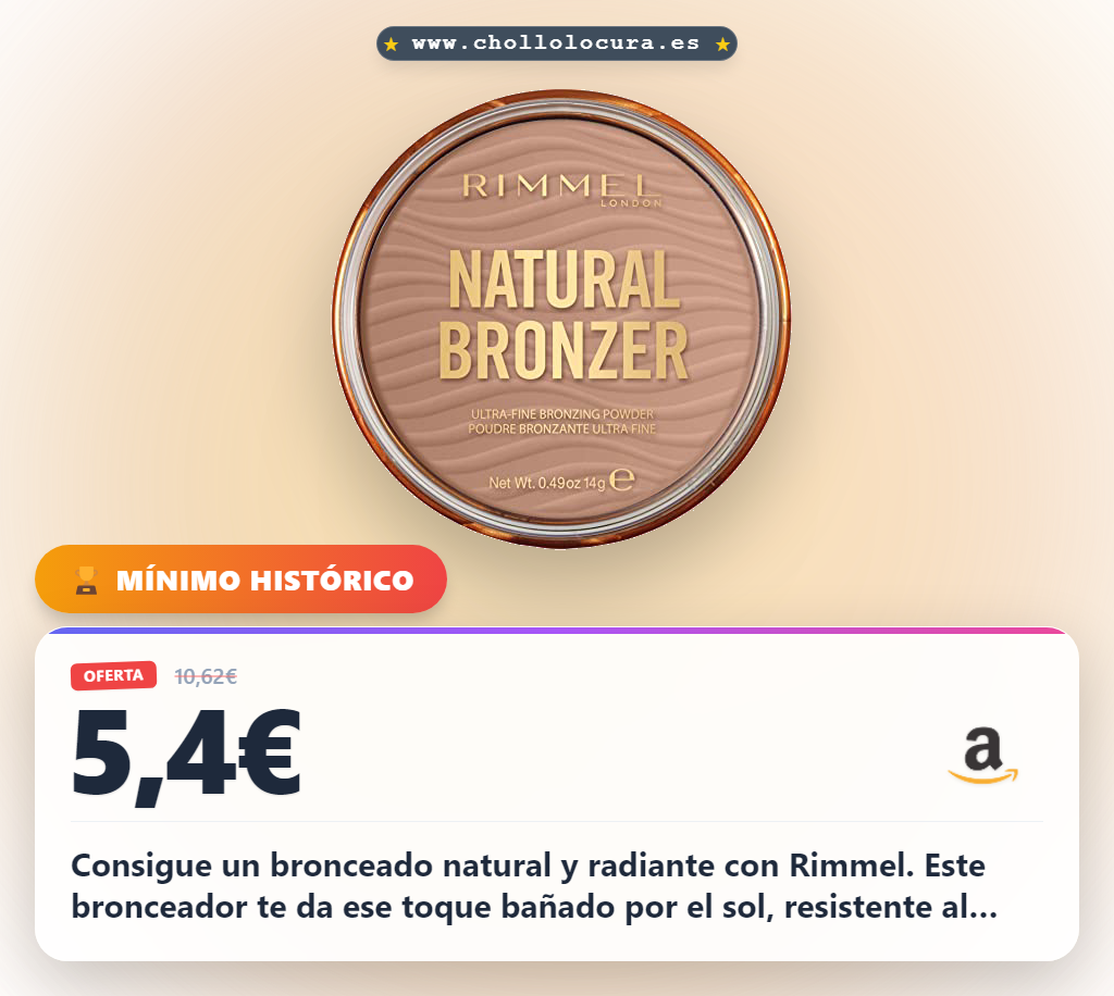 Logra un bronceado natural y radiante con Rimmel London Sunlight Tono 1. Fórmula resistente al agua y con 10 horas de duración en oferta.