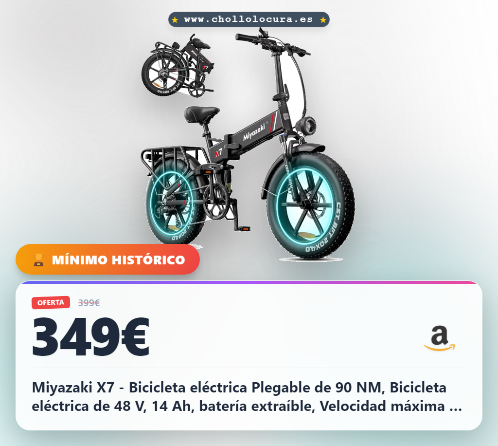 Logra la Bicicleta Eléctrica Plegable Miyazaki X7 con motor de 90 NM y batería 48V en oferta histórica