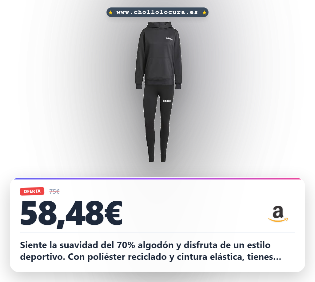 Llévate el tracksuit adidas Donna LEISURE TRACKSUIT con bolsillo canguro y cintura elástica al mejor precio en oferta histórica de chollo
