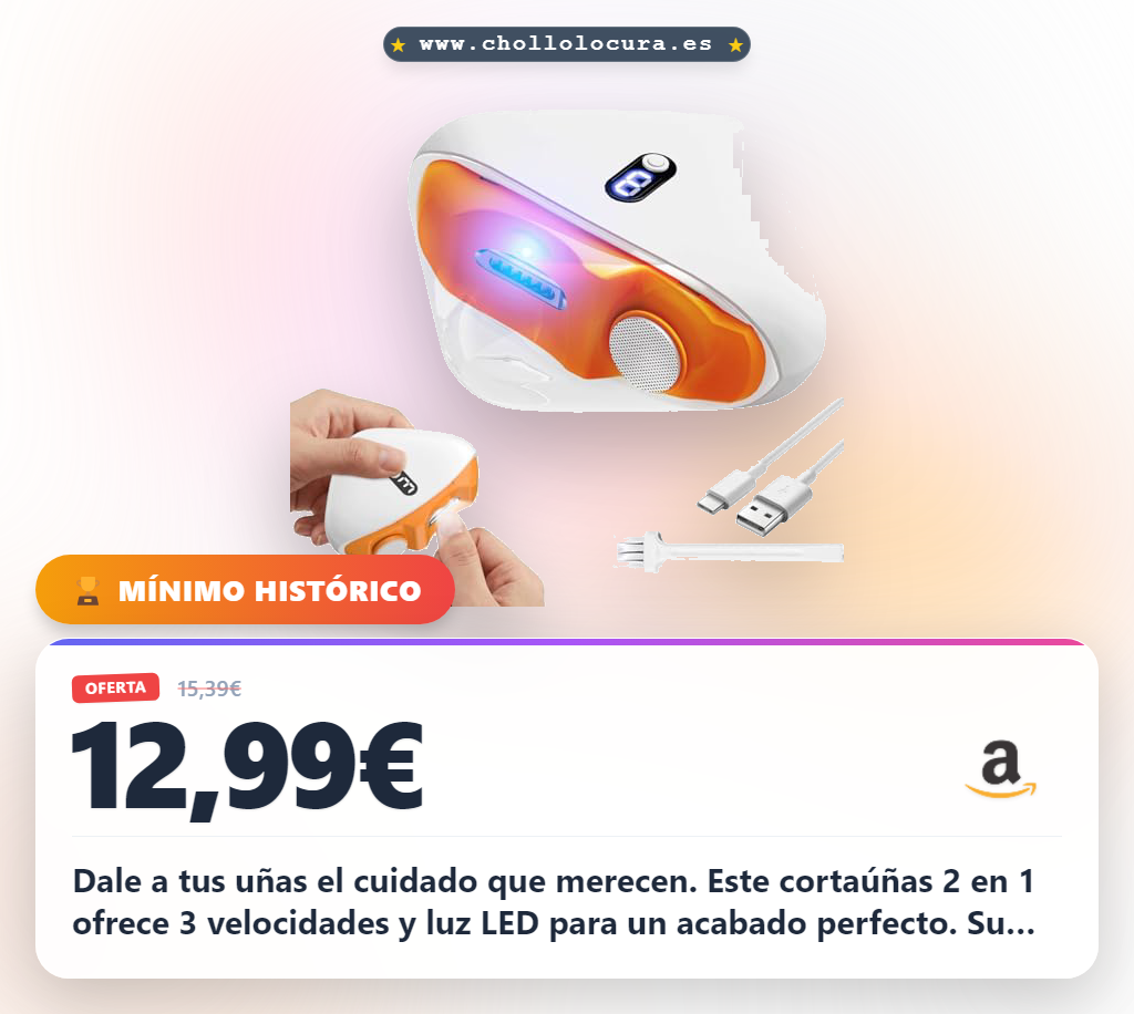 Aprovecha el cortaúñas eléctrico portátil con 3 velocidades y luz LED a precio de chollo