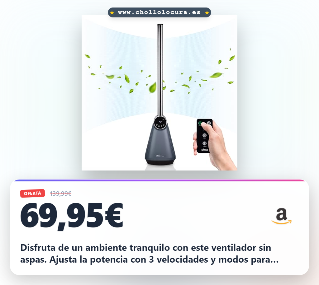 Disfruta de un verano fresco con el ventilador de torre sin aspas y control remoto LED a precio de chollo al mejor precio.